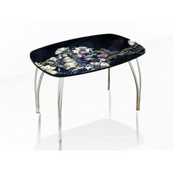 Столы обеденные со стеклом и фотопечатью «Лотос - Черные цветы»