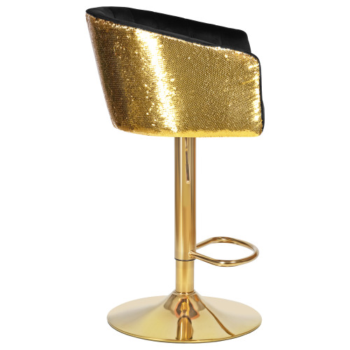 Стул барный DOBRIN DARCY GOLD SHINY, черный велюр с золотыми пайетками