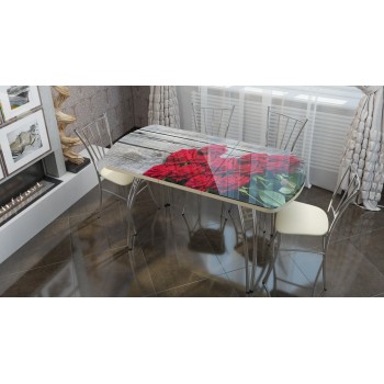 Стол стеклянный раздвижной с фотопечатью "Розы"
