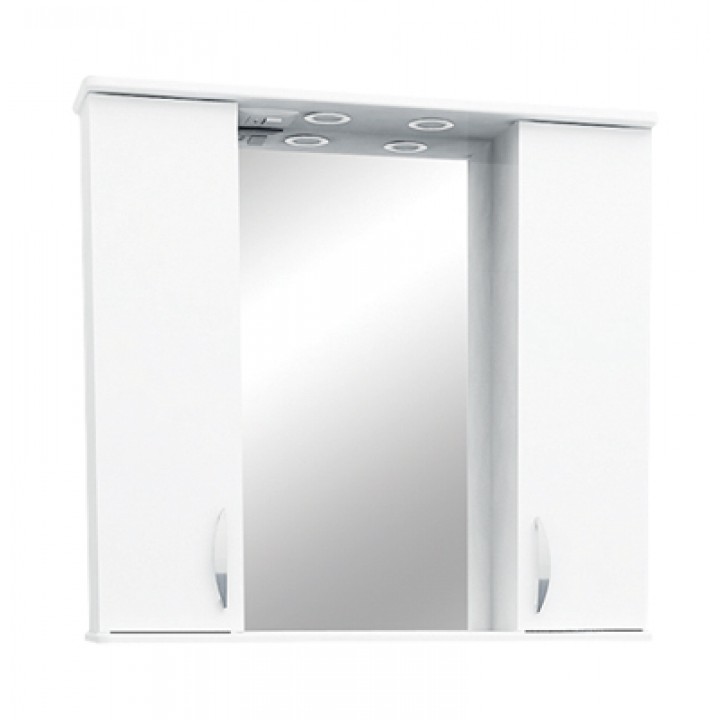 Зеркало "Астра" 80 см 2 шкафа по бокам, свет, выкл., розетка белое 8348