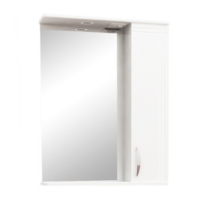 Зеркало "Квадро" 55 см шкаф справа, свет, выкл., розетка белое 7332
