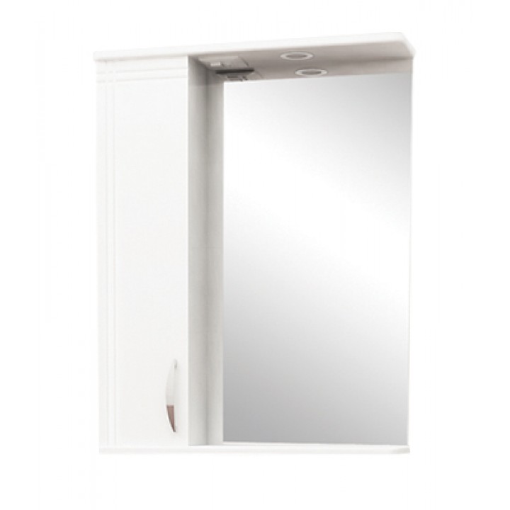 Зеркало "Квадро" 55 см шкаф слева, свет, выкл., розетка белое 7331