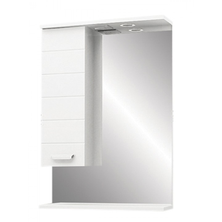 Зеркало "Таис" 60 см шкаф слева, свет, выкл., розетка белый каннелюр 16285