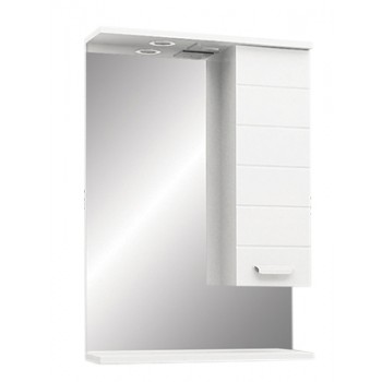 Зеркало "Таис" 60 см шкаф справа, свет, выкл., розетка белый каннелюр 16286