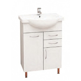 Тумба под ум-ник "Элегия" 60 см  с 2-мя ящиками и корзиной на ножках белая 9888