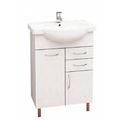 Тумба под ум-ник Элегия 60 см  с 2-мя ящиками и корзиной на ножках белая 9888