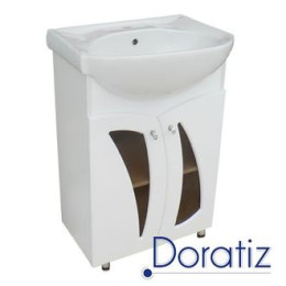 Тумба "Ирэн 58" с  умывальником "Интакт" с ящиком, со стеклом