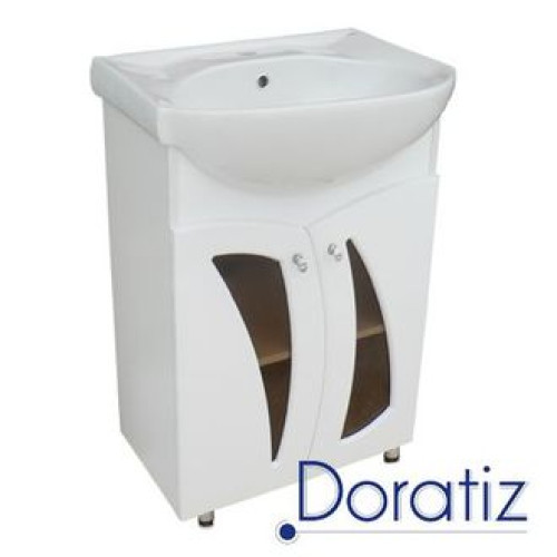 Тумба Ирэн 58 с  умывальником Интакт с ящиком, со стеклом