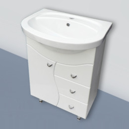 Тумба "Ева 58" с умывальником "Интакт", белый, с 3 ящиками