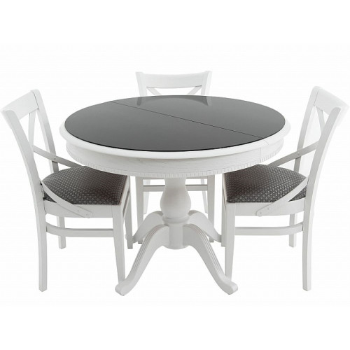 Стол «Фабрицио 1» GLASS (D 1000), белый с черным