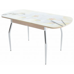 Стол «Ривьера» фотопечать Цветы-5, хром