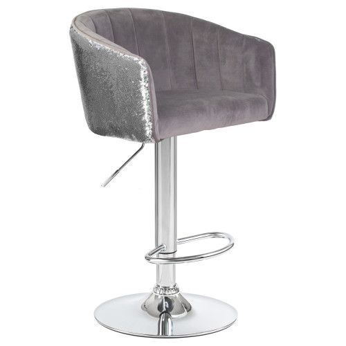 Стул барный DOBRIN DARCY SHINY (серый велюр с серебрянными пайетками)