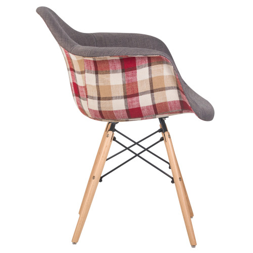 Стул обеденный DOBRIN DAW THOMAS (ножки светлый бук, сиденье 010 яркая клетка, серая ткань)