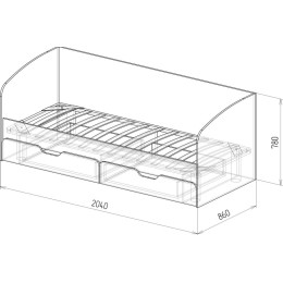 Кровать 0,8 с ящиками №14 "Скай"