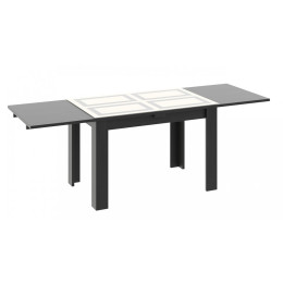 Стол обеденный "Норман" тип 1 (Черный/Стекло бежевое с рисунком)