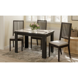 Стол обеденный "Норман" тип 1 (Черный/Стекло бежевое с рисунком)