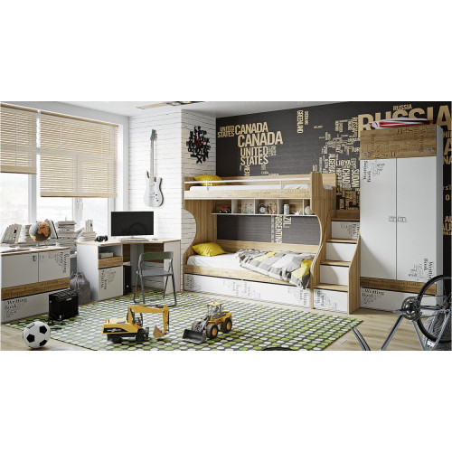 Кровать 2-х ярусная с лестницей приставной с ящиками Оксфорд СМ-139.11.012