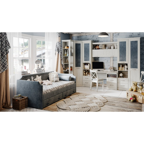 Кровать с мягкой обивкой и ящиками Кантри Тип 1 (900)