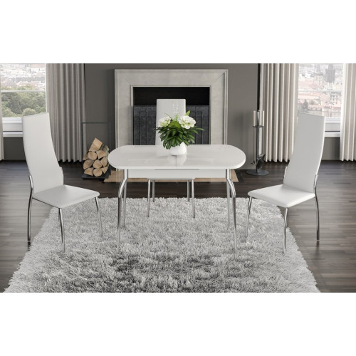 Стол обеденный раздвижной со стеклом Рио (белый)