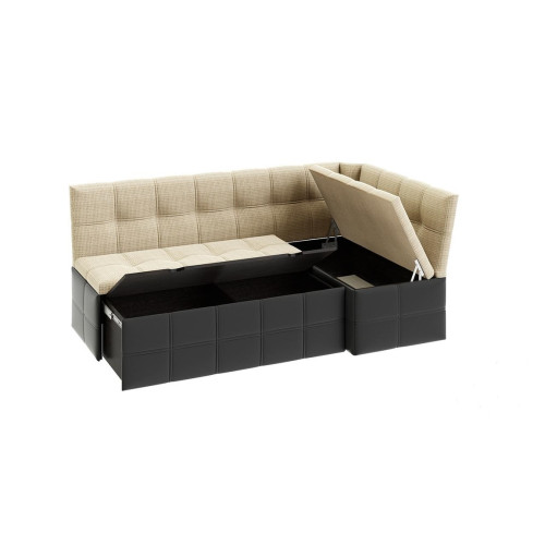 Скамья угловая со спальным местом «Домино» (Кожзам темный/ткань светлая)