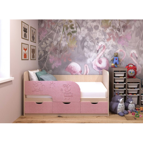 Детская кровать Свинка Пеппа МДФ 1,6 м