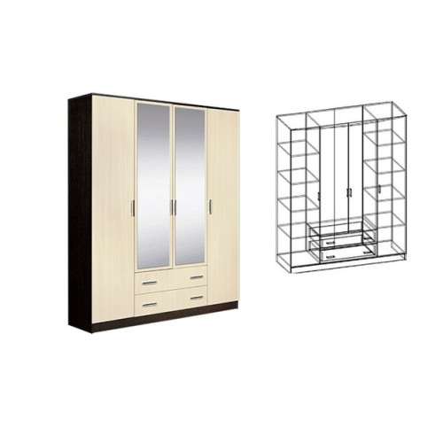 Шкаф 4-х створчатый комбинированный с зеркалами Светлана