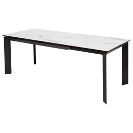 Стол CREMONA 140 HIGH GLOSS STATUARIO Белый мрамор глянцевый, керамика/ черный каркас М-City