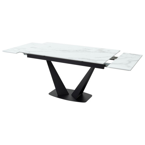 Стол Ниагара 140 БЕЛЫЙ МРАМОР, стекло / ЧЕРНЫЙ, М-City