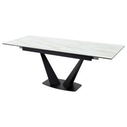 Стол Ниагара 140 Бежевый мрамор, стекло / черный каркас М-City