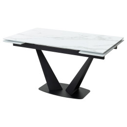 Стол Ниагара 140 БЕЛЫЙ МРАМОР, стекло / ЧЕРНЫЙ, М-City