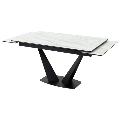 Стол Ниагара 140 Бежевый мрамор, стекло / черный каркас М-City