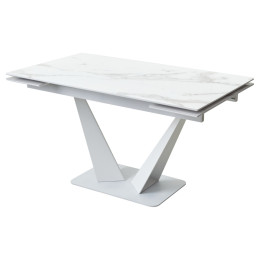 Стол Ниагара 140 Белый мрамор, стекло / белый каркас М-City