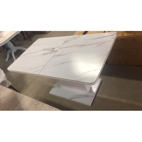 Стол ALTA 120 GREY-WHITE MARBLE/ WHITE глазурованное стекло М-City