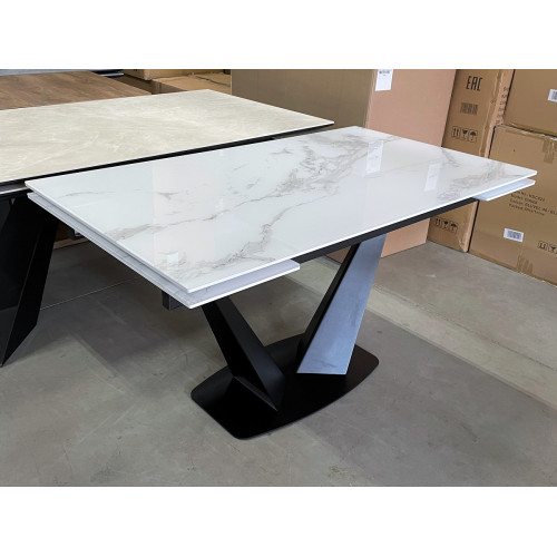 Стол Ниагара 160 Белый мрамор, стекло / черный каркас М-City