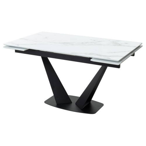 Стол Ниагара 160 Белый мрамор, стекло / черный каркас М-City