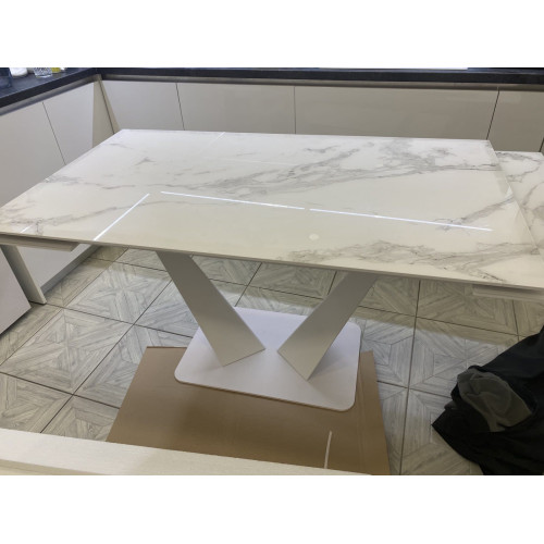 Стол Ниагара 140 Белый мрамор, стекло / белый каркас М-City