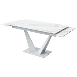 Стол Ниагара 140 Белый мрамор, стекло / белый каркас М-City