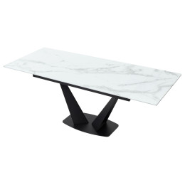 Стол Ниагара 160 Белый мрамор, стекло / черный каркас М-City