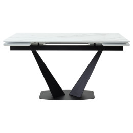 Стол Ниагара 160 Белый мрамор, стекло / черный каркас М-City
