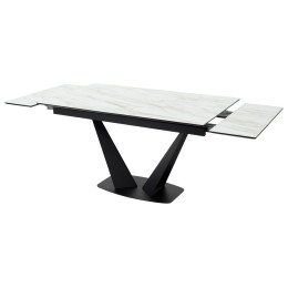 Стол Ниагара 160 Бежевый мрамор, стекло / черный каркас М-City