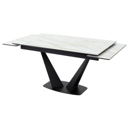 Стол Ниагара 160 Бежевый мрамор, стекло / черный каркас М-City