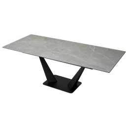 Стол Ниагара 160 Темно-серый мрамор с белыми прожилками, керамика / черный каркас М-City