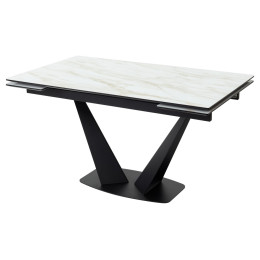 Стол Ниагара 160 Бежевый мрамор, стекло / черный каркас М-City