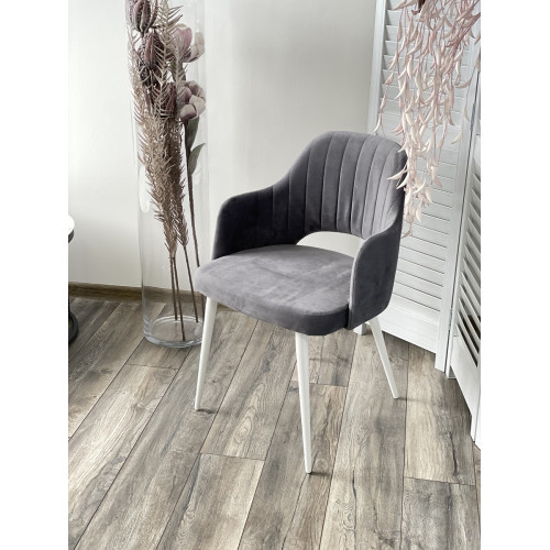 Стул FANTINE-LA СЕРЫЙ #27, велюр/ белый каркас М-City