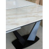 Стол Ниагара 160 Бежевый мрамор, стекло / черный каркас М-City