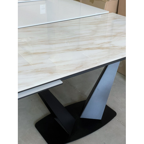 Стол Ниагара 160 Бежевый мрамор, стекло / черный каркас М-City