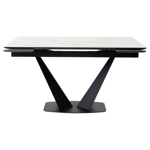 Стол Ниагара 160 Бежевый мрамор, стекло / черный каркас М-City