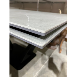 Стол Ниагара 160 Темно-серый мрамор с белыми прожилками, керамика / черный каркас М-City