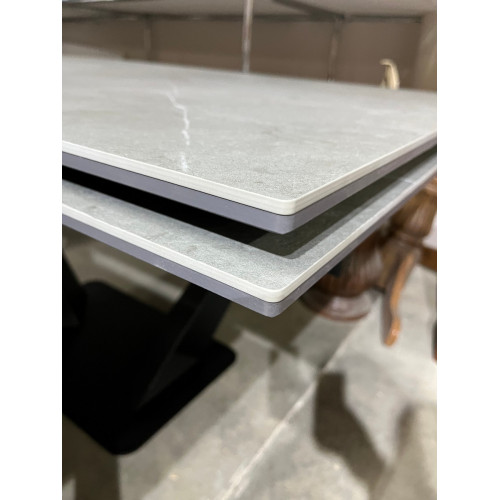 Стол Ниагара 160 Темно-серый мрамор с белыми прожилками, керамика / черный каркас М-City