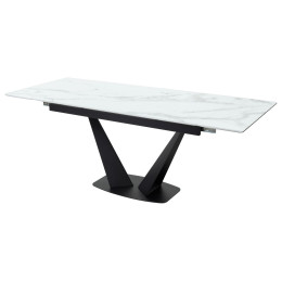 Стол Ниагара 140 Белый мрамор, стекло / черный каркас М-City